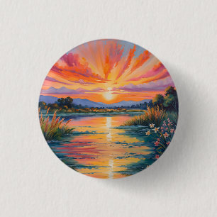 Sonnenaufgang an der Wasserfarbe des Teiches Button