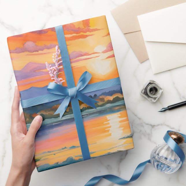 Sonnenaufgang an der Wasserfarbe des Teiches Geschenkpapier (Schenken)