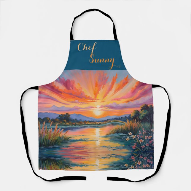 Sonnenaufgang an der Wasserfarbe des Teiches Schürze (Vorderseite)