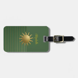 Sonnenaufgang auf dem Tag mit grünem Gepäck Gepäckanhänger