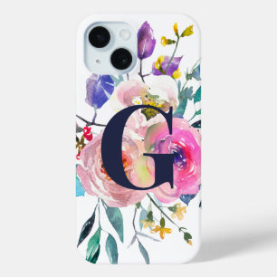 Sonnenaufgang Boho Floral Navy Monogramm Case-Mate iPhone Hülle