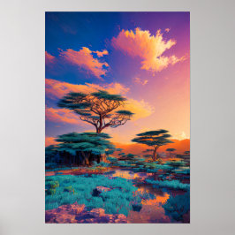 Sonnenaufgang, der die afrikanische Landschaft mal Poster