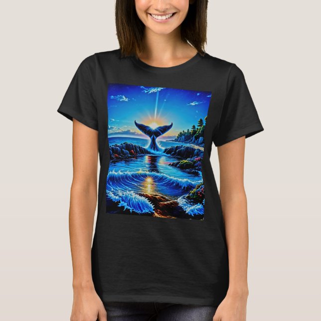 Sonnenaufgang Dreh des Whale-Schwanzes T-Shirt (Vorderseite)