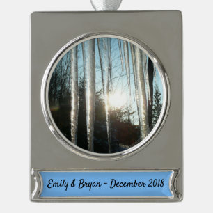 Sonnenaufgang durch Eiskeln Winternaturfotografie Banner-Ornament Silber