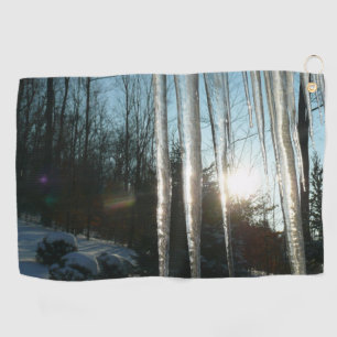 Sonnenaufgang durch Eiskeln Winternaturfotografie Golfhandtuch