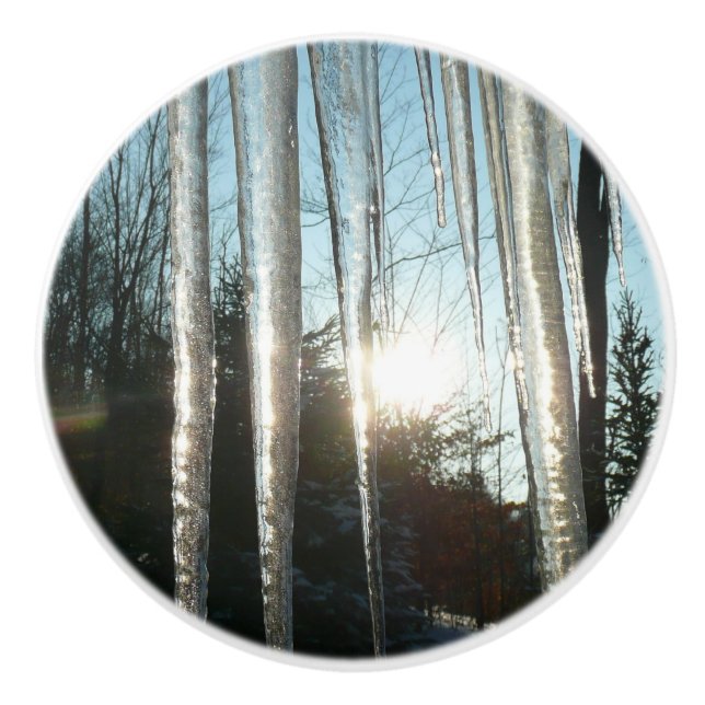 Sonnenaufgang durch Eiskeln Winternaturfotografie Keramikknauf (Vorderseite)