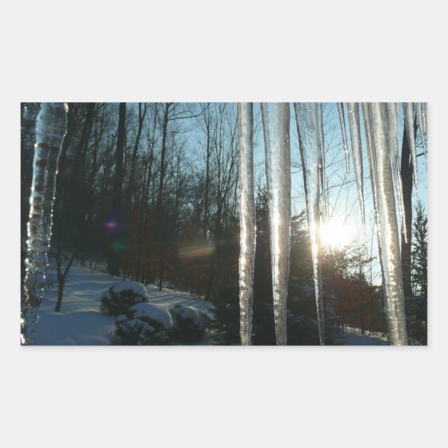 Sonnenaufgang durch Eiskeln Winternaturfotografie Rechteckiger Aufkleber (Vorderseite)