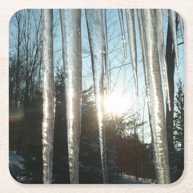 Sonnenaufgang durch Eiskeln Winternaturfotografie Rechteckiger Pappuntersetzer (Vorderseite)