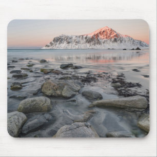 Sonnenaufgang Flakstad und Skagsanden Strand Mousepad