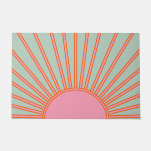 Sonnenaufgang Grün und Rosa Abstrakt Retro-Sonnen Fußmatte