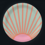 Sonnenaufgang Grün und Rosa Abstrakt Retro-Sonnens Pappteller<br><div class="desc">Sun Print - Aqua / aquamarin / grün und rosa - Sonnenschein,  Moderne Abstrakt geometrische Sonnenaufgänge.</div>