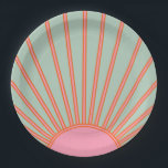 Sonnenaufgang Grün und Rosa Abstrakt Retro-Sonnens Pappteller<br><div class="desc">Sun Print - Aqua / aquamarin / grün und rosa - Sonnenschein,  Moderne Abstrakt geometrische Sonnenaufgänge.</div>
