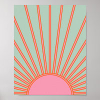 Sonnenaufgang Grün und Rosa Abstrakt Retro-Sonnens