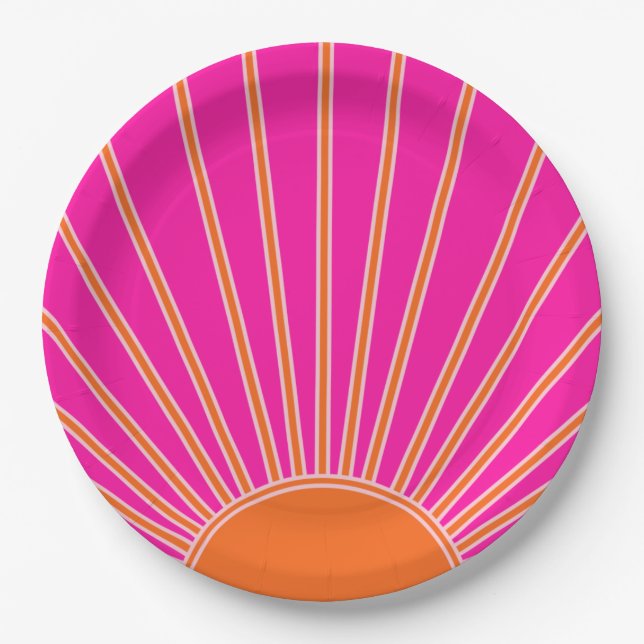 Sonnenaufgang Heiß rosa und orange Preppy Sonnensc Pappteller (Vorderseite)