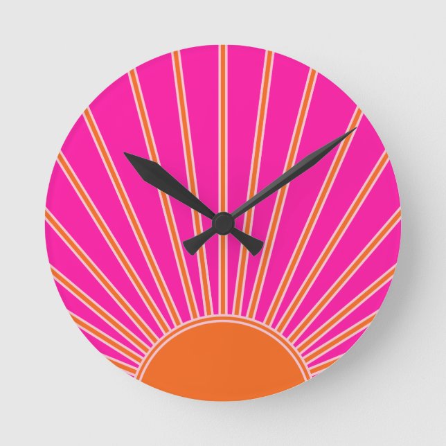 Sonnenaufgang Heiß rosa und orange Preppy Sonnensc Runde Wanduhr (Vorderseite)