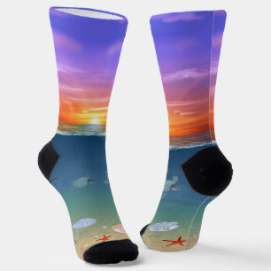 Sonnenaufgang im Ozean, Schildkröten und Perlen Socken