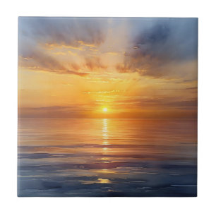 Sonnenaufgang in Aquarellen über ruhiges Meer Fliese