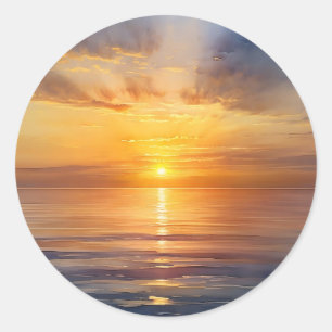 Sonnenaufgang in Aquarellen über ruhiges Meer Runder Aufkleber