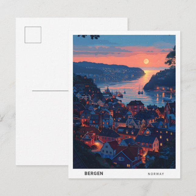 Sonnenaufgang in Bergen Norwegen Postkarte (Vorne/Hinten)
