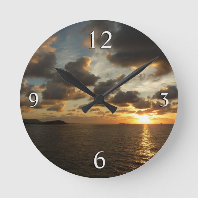 Sonnenaufgang in St. Thomas I. US-Jungfrau Runde Wanduhr (Vorderseite)