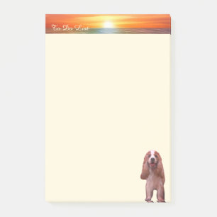 Sonnenaufgang, Kalligrafie und süßer Welpe auf Elf Post-it Klebezettel