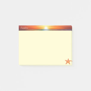 Sonnenaufgang, Kalligraphie und Seestern auf Elfen Post-it Klebezettel