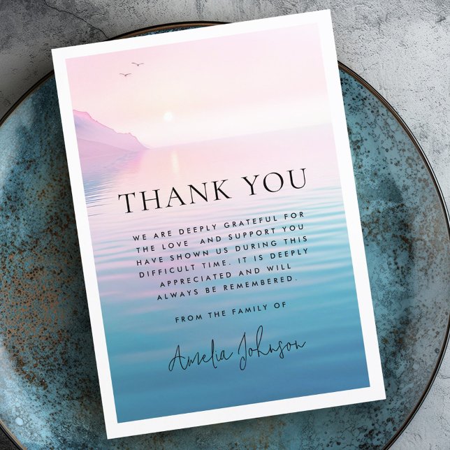 Sonnenaufgang Klippe und Vogelbeerdigung Beileid Dankeskarte (Sunrise cliff and birds funeral sympathy thank you card)