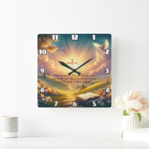 Sonnenaufgang Kreuz, Weg zur Liebe der Erlösung Quadratische Wanduhr