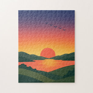 Sonnenaufgang Landschaft Hügel See Szene