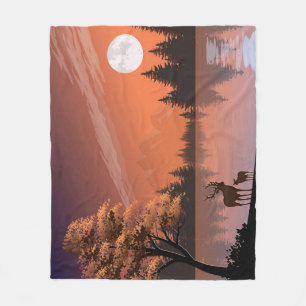 Sonnenaufgang Landschaft mit See und Deers-51207 Fleecedecke