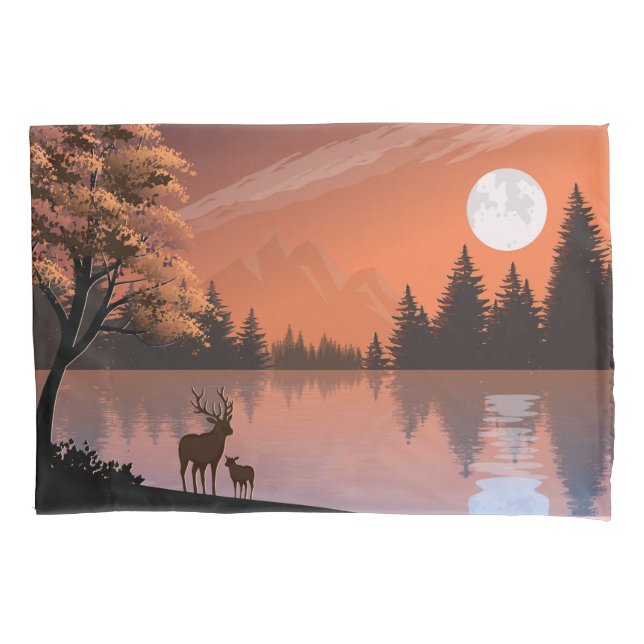 Sonnenaufgang Landschaft mit See und Deers-51207 Kissenbezug (Vorderseite)