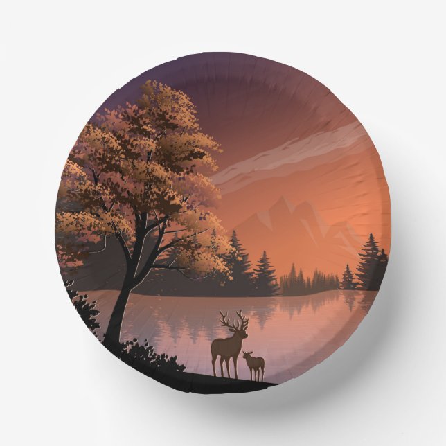 Sonnenaufgang Landschaft mit See und Deers-51207 Pappteller (Vorderseite)