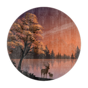 Sonnenaufgang Landschaft mit See und Deers-51207 Schneidebrett