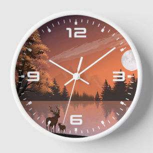 Sonnenaufgang Landschaft mit See und Deers-51207 Uhr