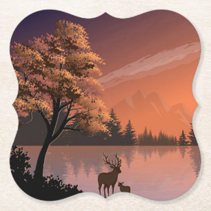 Sonnenaufgang Landschaft mit See und Deers-51207 Untersetzer