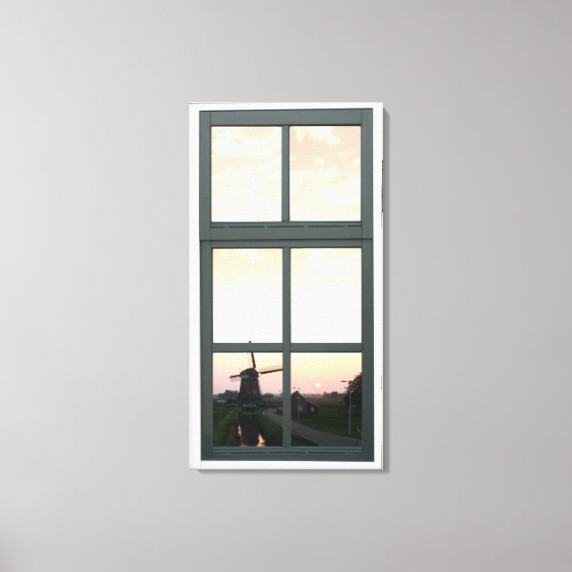 Sonnenaufgang Landsmill Imitate Fenster Ansicht Leinwanddruck (Vorderseite)