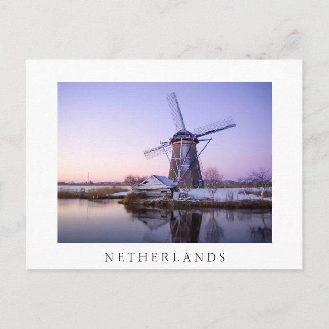 Sonnenaufgang mit Windmühle und Postkarte "Niederl (Vorderseite)