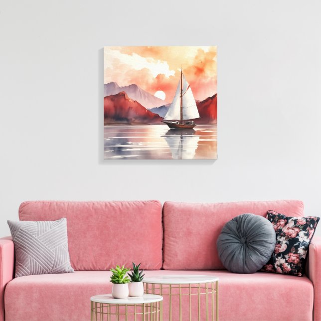 Sonnenaufgang mit Yacht Leinwanddruck (Insitu (Wohnzimmer))
