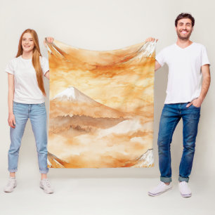 Sonnenaufgang Mount Fuji Aquarell Orange Landschaf Fleecedecke