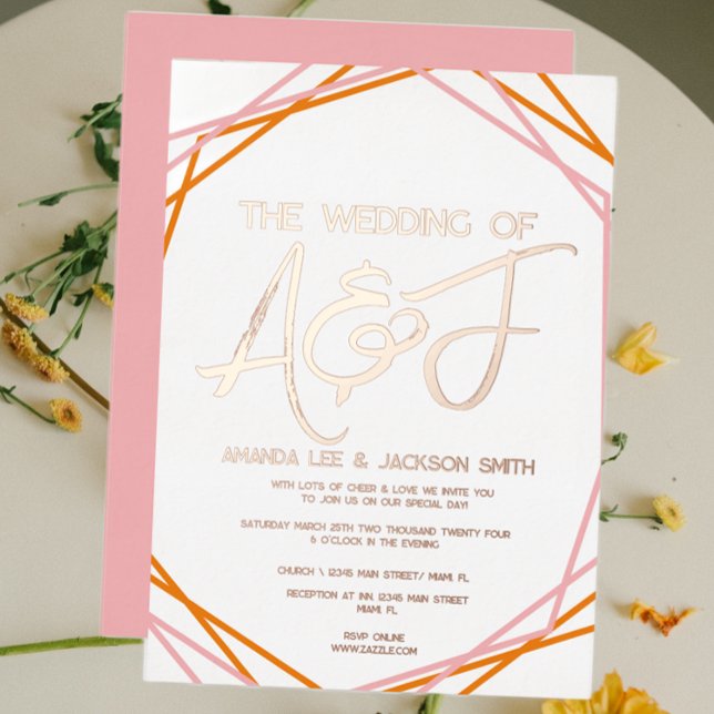 Sonnenaufgang Orange Pink Bright Wedding Rose Gold Folieneinladung (Von Creator hochgeladen)