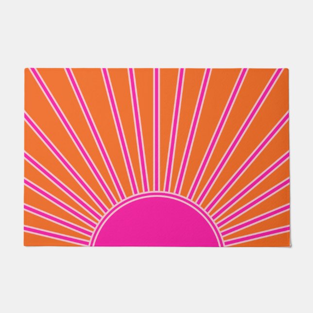 Sonnenaufgang Orange und Hot Pink Preppy Sunshine Fußmatte (Vorderseite)