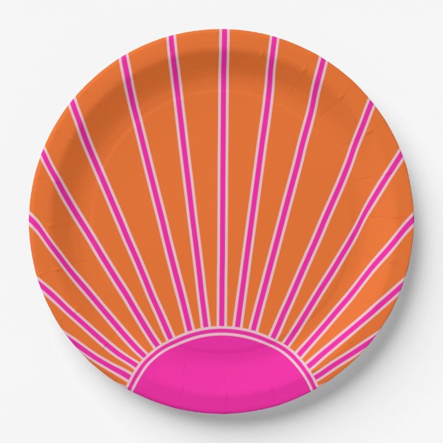 Sonnenaufgang Orange und Hot Pink Preppy Sunshine Pappteller (Vorderseite)