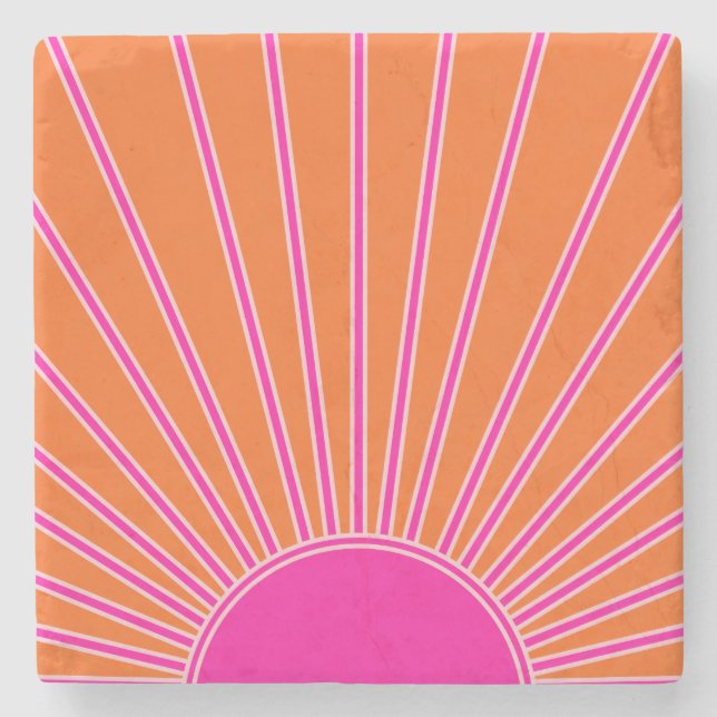 Sonnenaufgang Orange und Hot Pink Preppy Sunshine Steinuntersetzer (Vorderseite)