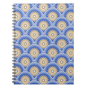 Sonnenaufgang Retro-Blume - blau, weiß und braun Notizblock
