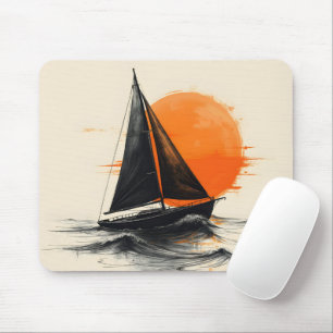 Sonnenaufgang Sailboat Silhouette Sketch Mousepad
