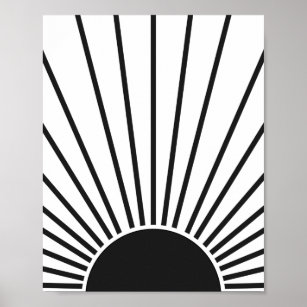 Sonnenaufgang Schwarz-Weiß-Abstrakte Sonnenschein Poster