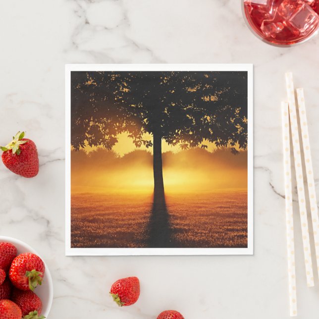 Sonnenaufgang, Silhouette der Bäume, Serviette (Beispiel)