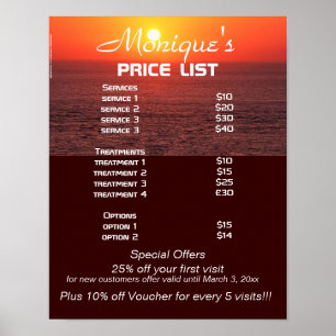 Sonnenaufgang-Spa- und Salon-Preisliste Poster