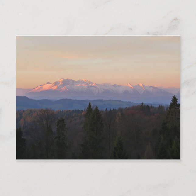 Sonnenaufgang Tatras Blick von Beskid Sadecki Postkarte (Vorderseite)