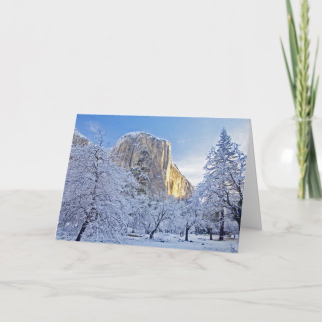 Sonnenaufgang trifft El Capitan durch Schnee Karte (Vorderseite)